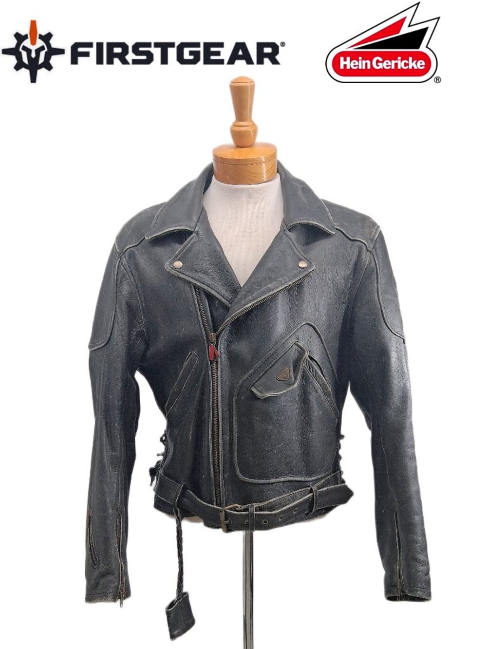 Vintage Firstgear By Hein Gericke Leather Motorcycle Jacket Belted Men's Biker L